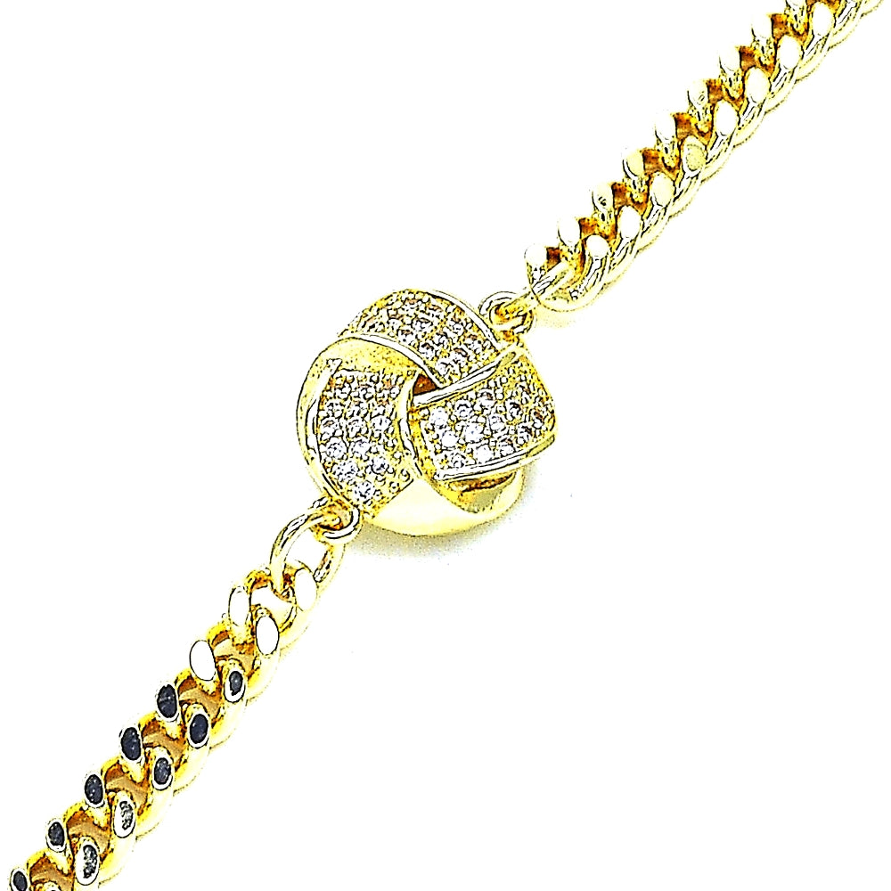 Oro Laminado Fancy Bracelet, Gold Filled Style Love Knot Design, with White Micro Pave, Polished, Golden Finish
