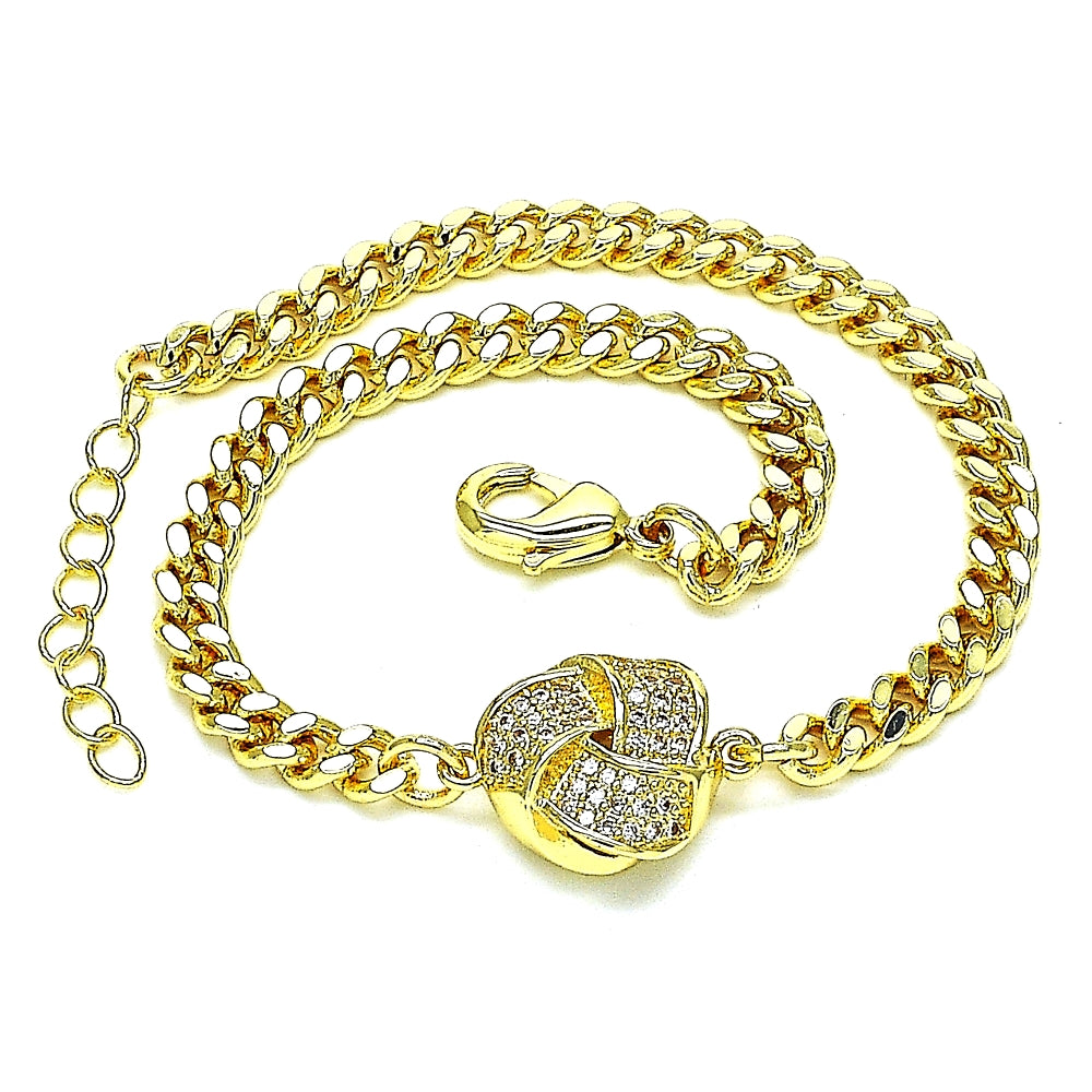 Oro Laminado Fancy Bracelet, Gold Filled Style Love Knot Design, with White Micro Pave, Polished, Golden Finish