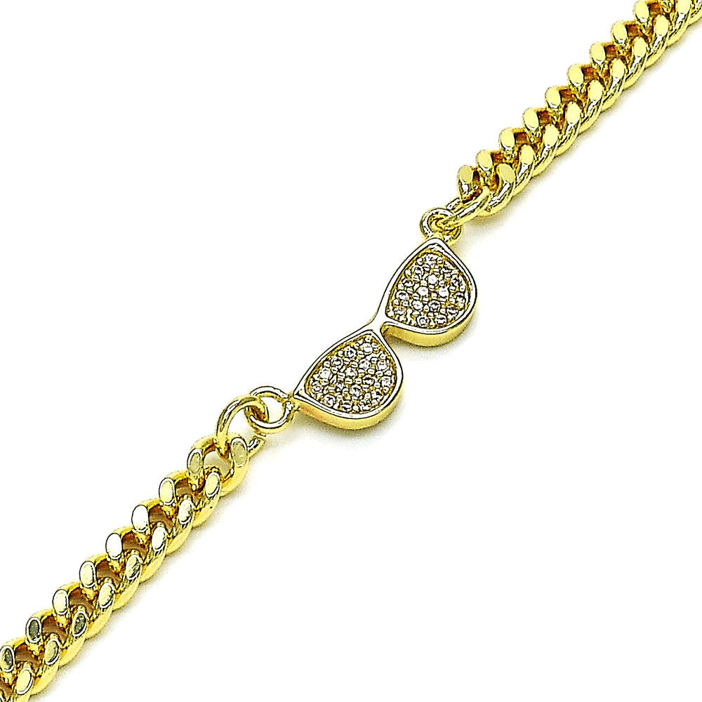 Oro Laminado Fancy Bracelet, Gold Filled Style with White Micro Pave, Polished, Golden Finish