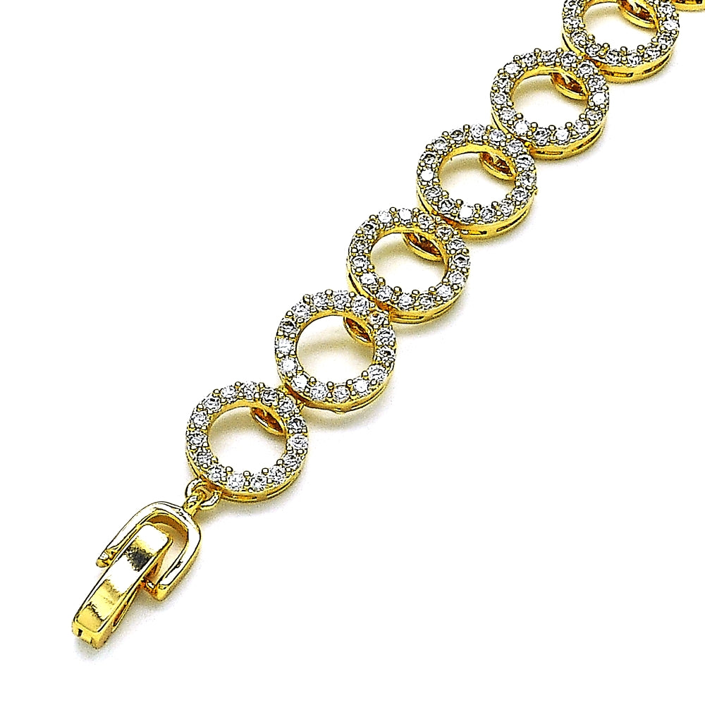 Oro Laminado Fancy Bracelet, Gold Filled Style with White Micro Pave, Polished, Golden Finish