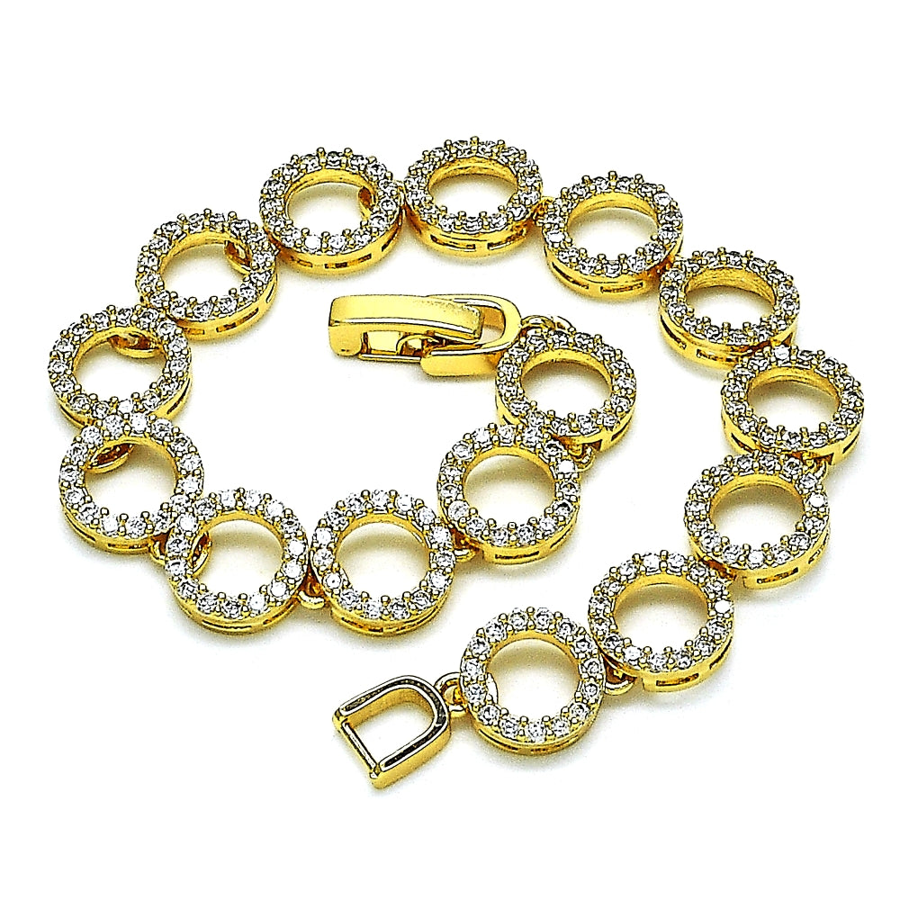 Oro Laminado Fancy Bracelet, Gold Filled Style with White Micro Pave, Polished, Golden Finish