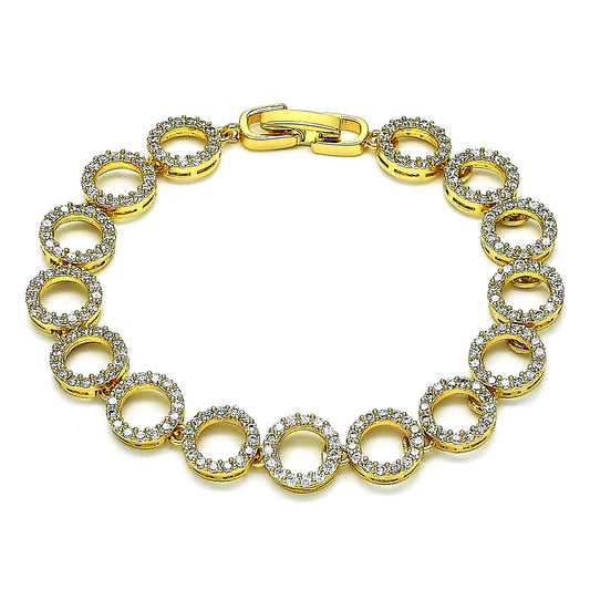 Oro Laminado Fancy Bracelet, Gold Filled Style with White Micro Pave, Polished, Golden Finish
