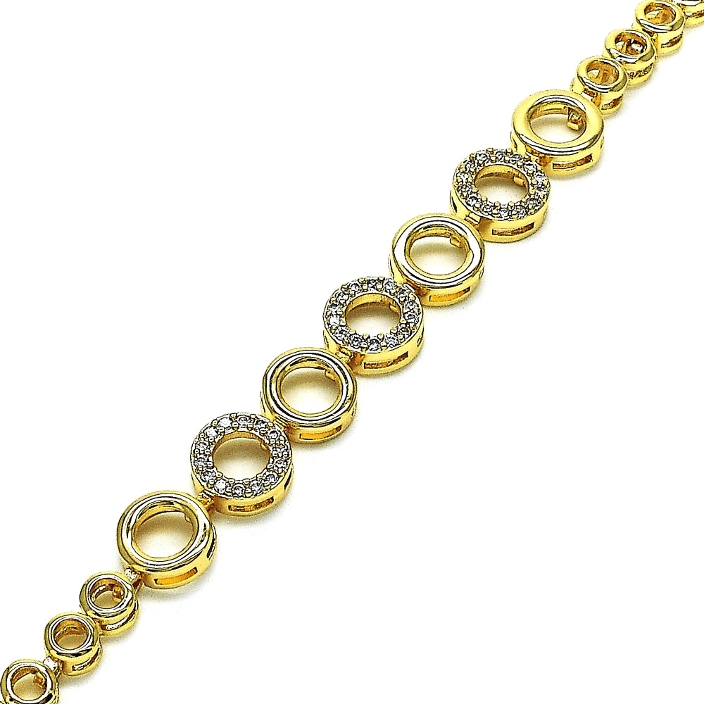 Oro Laminado Fancy Bracelet, Gold Filled Style with White Micro Pave, Polished, Golden Finish
