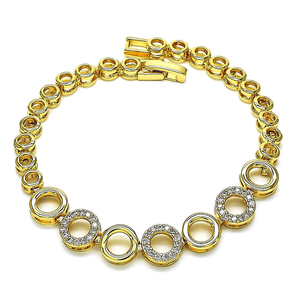 Oro Laminado Fancy Bracelet, Gold Filled Style with White Micro Pave, Polished, Golden Finish