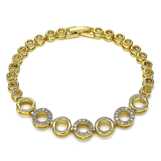 Oro Laminado Fancy Bracelet, Gold Filled Style with White Micro Pave, Polished, Golden Finish