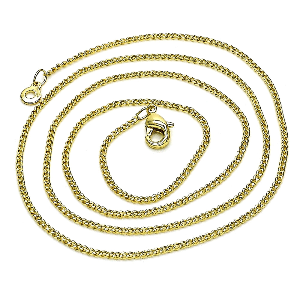 Oro Laminado Basic Necklace, Gold Filled Style Miami Cuban Design, Polished, Golden Finish