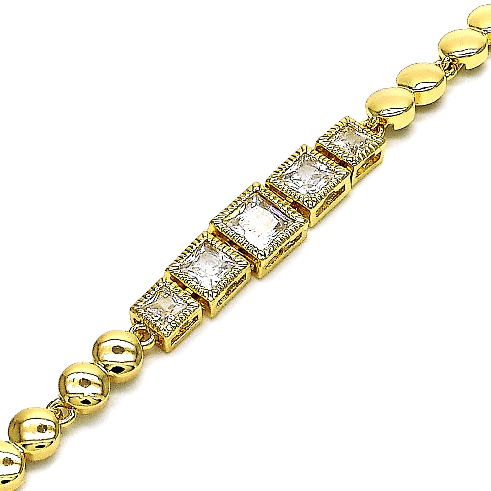 Oro Laminado Fancy Bracelet, Gold Filled Style with White Cubic Zirconia, Polished, Golden Finish