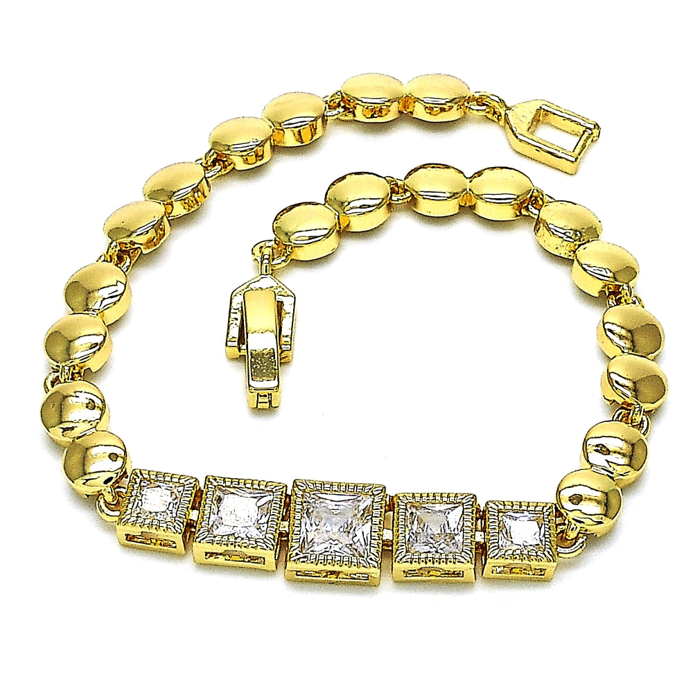 Oro Laminado Fancy Bracelet, Gold Filled Style with White Cubic Zirconia, Polished, Golden Finish