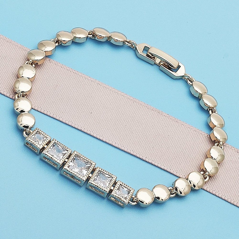 Oro Laminado Fancy Bracelet, Gold Filled Style with White Cubic Zirconia, Polished, Golden Finish