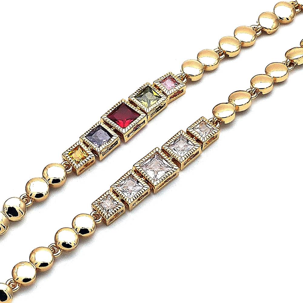 Oro Laminado Fancy Bracelet, Gold Filled Style with White Cubic Zirconia, Polished, Golden Finish