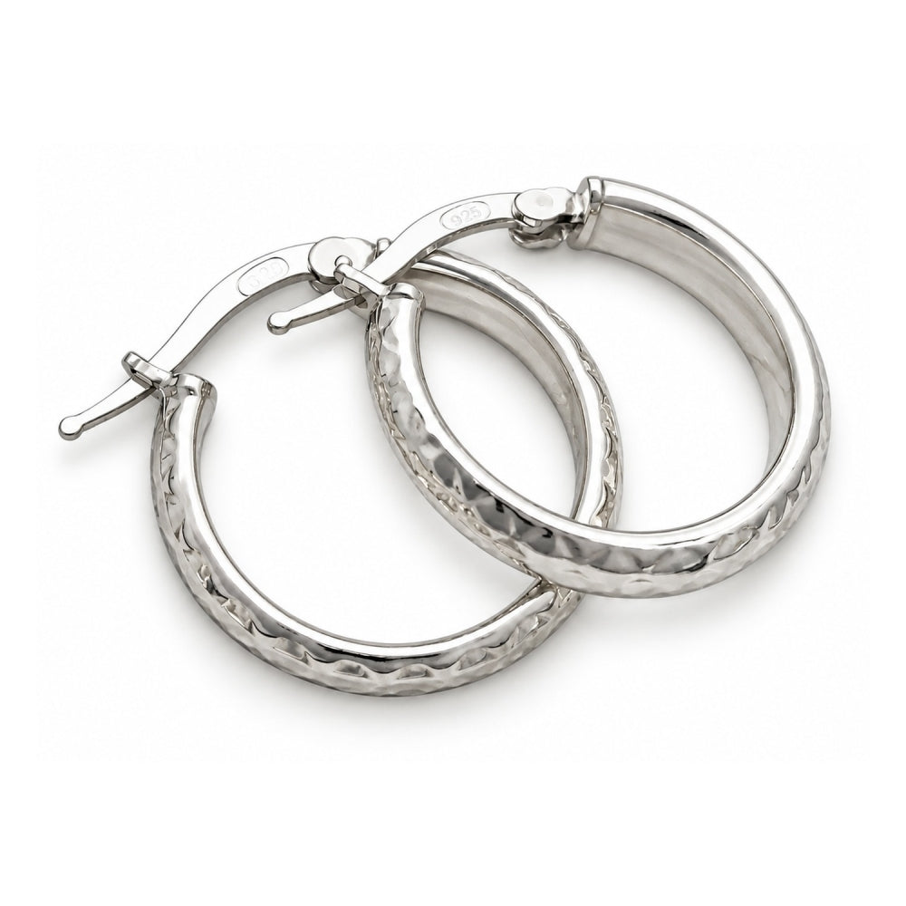 Sterling Silver Small Hoop, Diamond Cutting Finish, Silver Finish