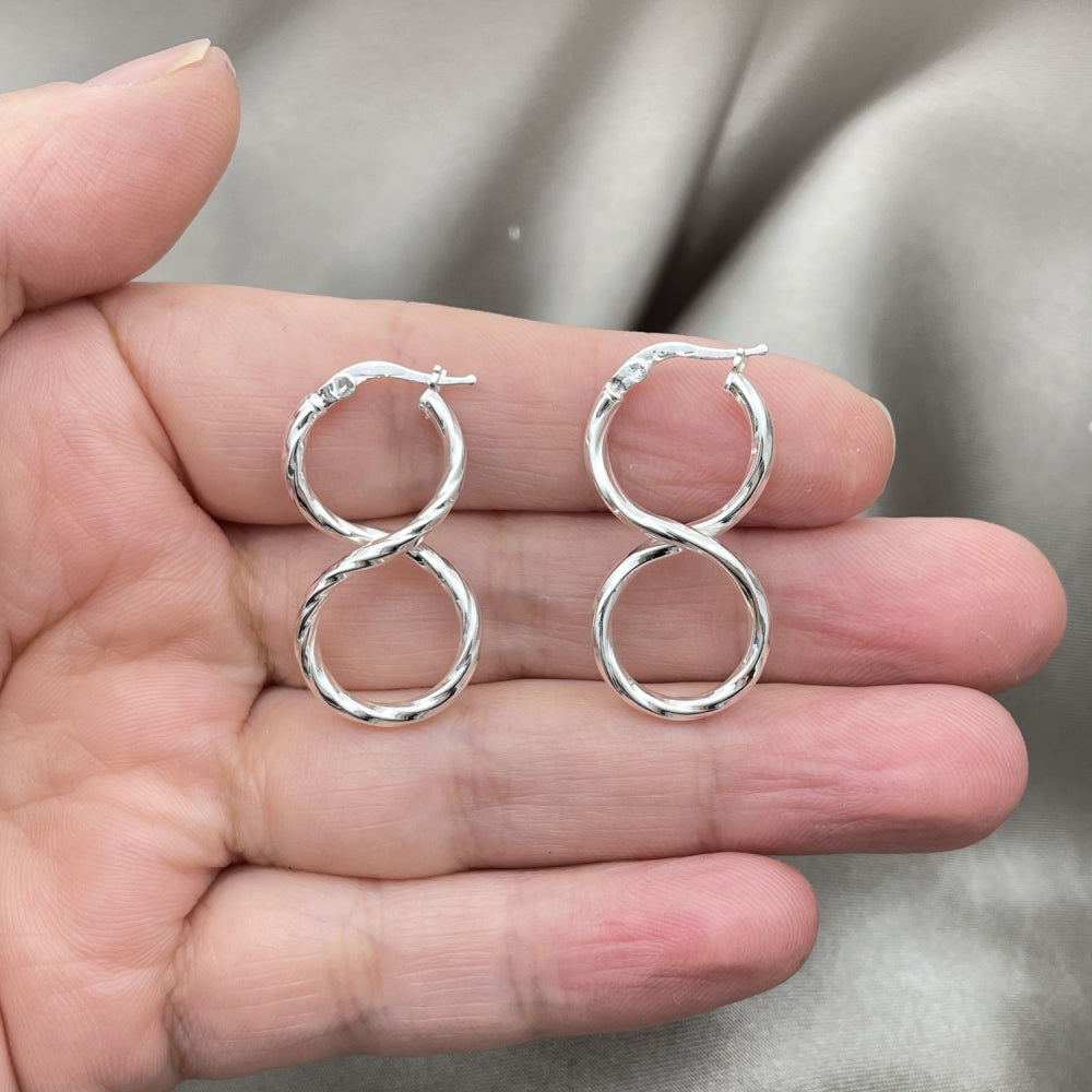 Sterling Silver Medium Hoop, Twist Design, Diamond Cutting Finish, Silver Finish