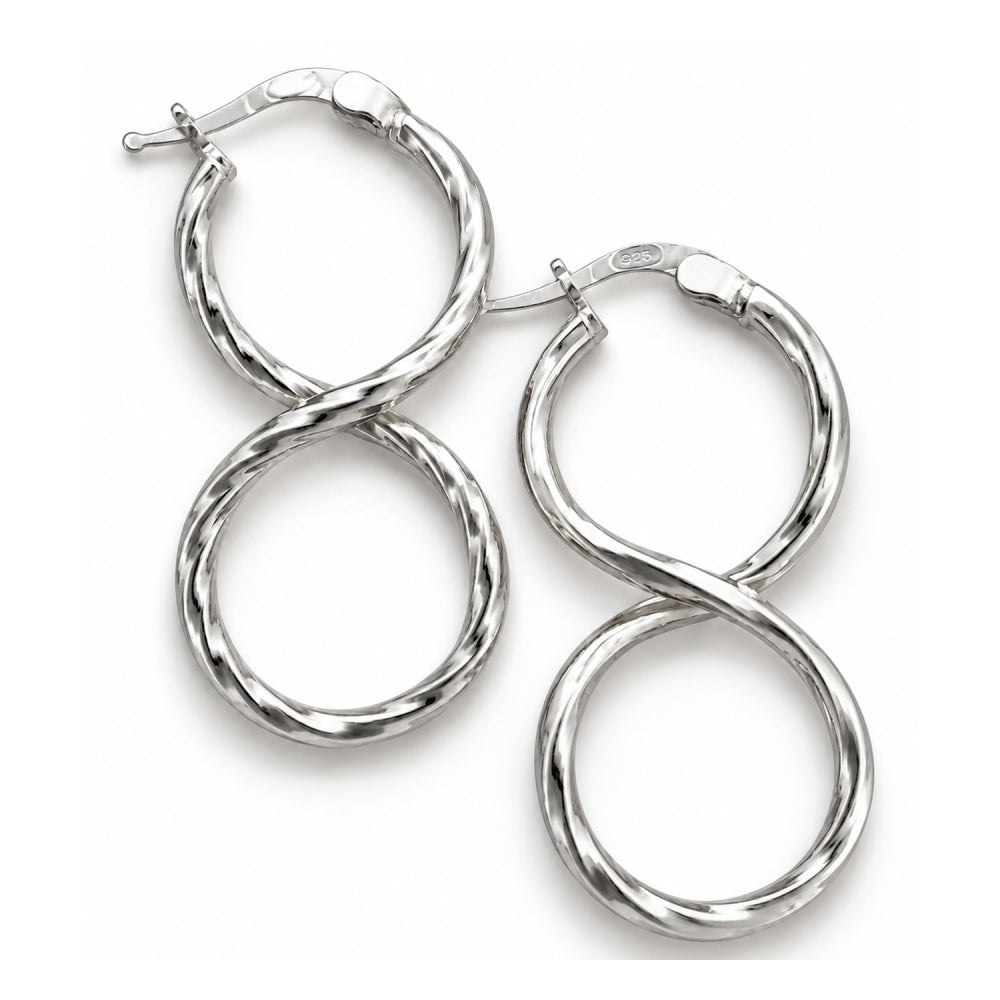 Sterling Silver Medium Hoop, Twist Design, Diamond Cutting Finish, Silver Finish