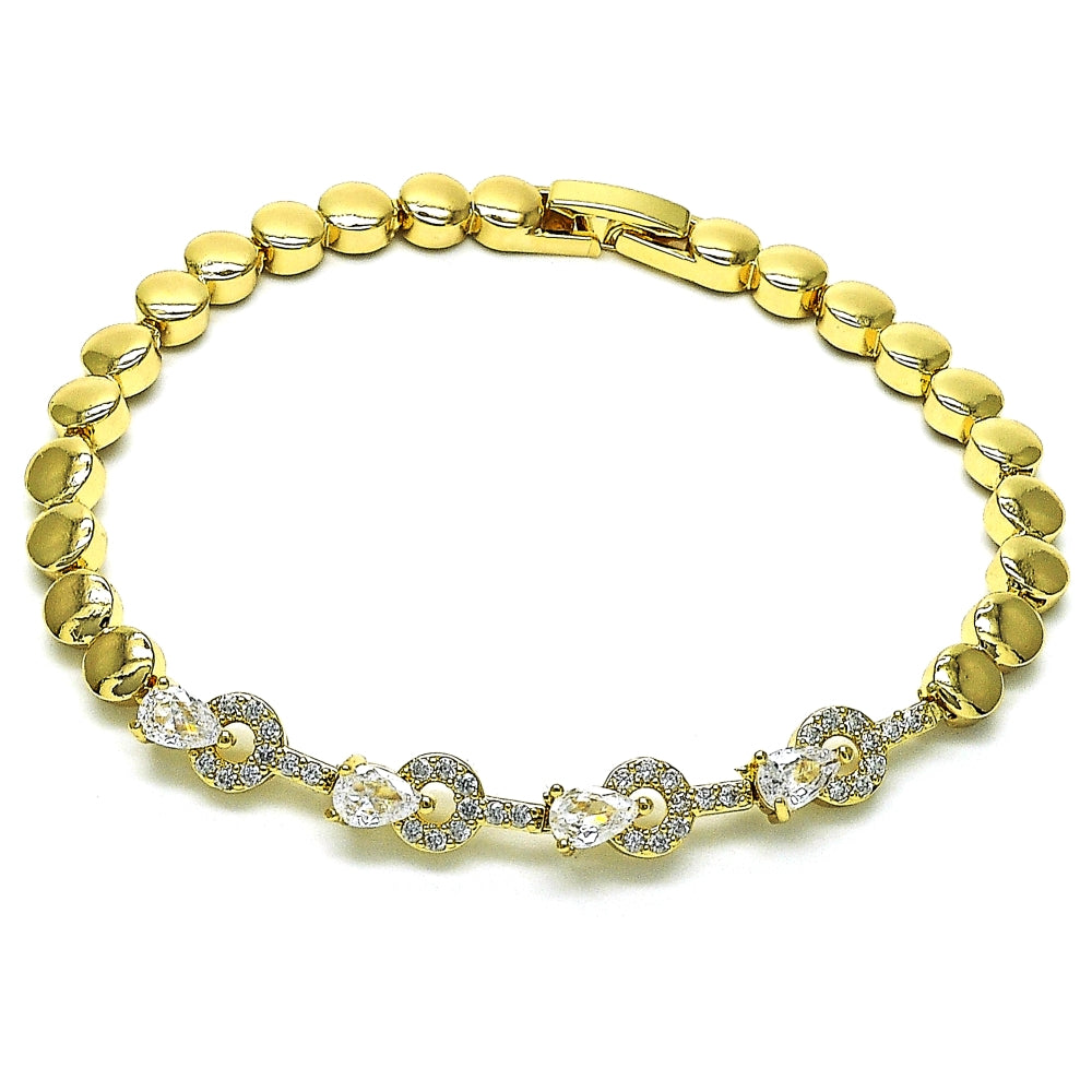 Oro Laminado Fancy Bracelet, Gold Filled Style Teardrop Design, with White Cubic Zirconia, Polished, Golden Finish