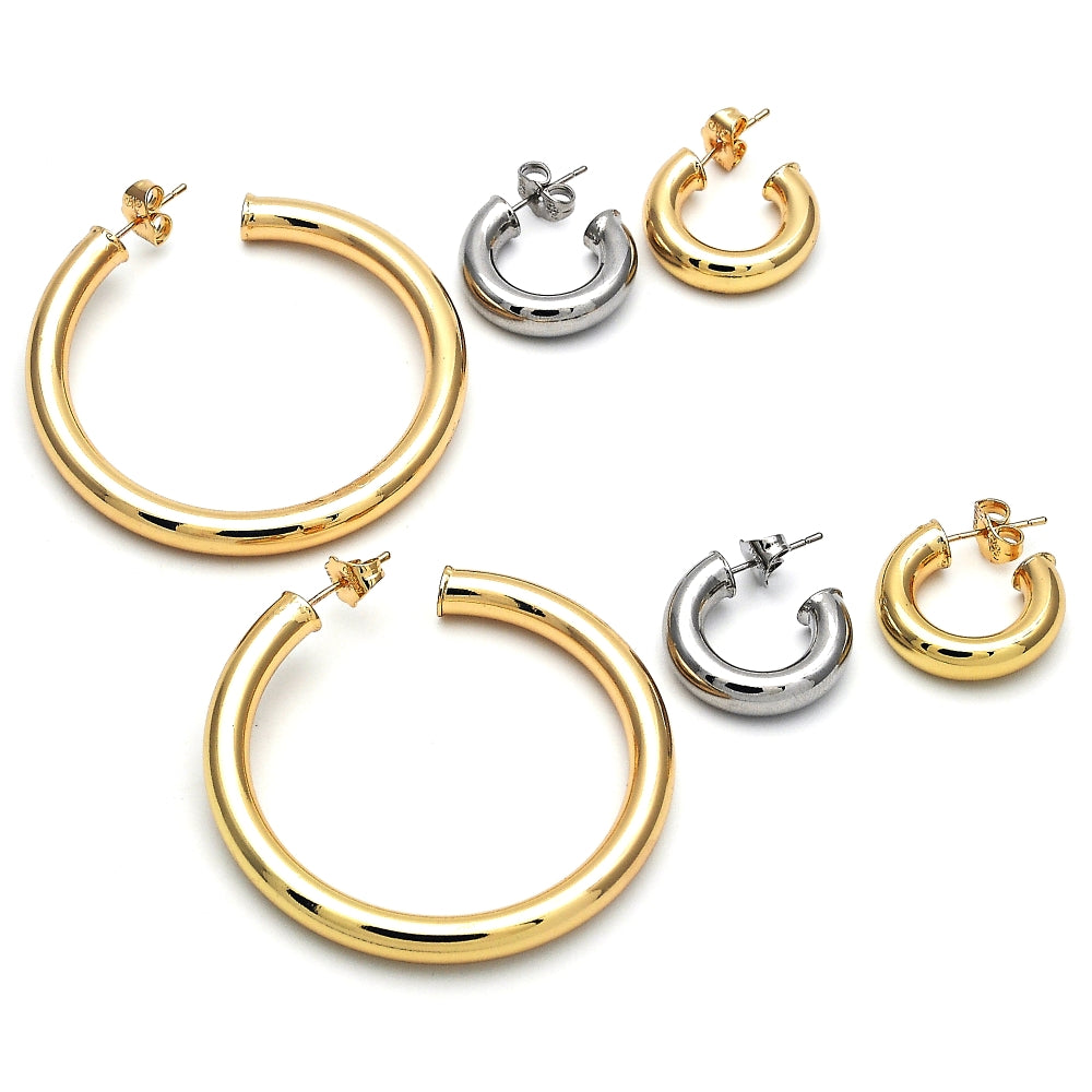 Oro Laminado Stud Earring, Gold Filled Style Polished, Rhodium Finish
