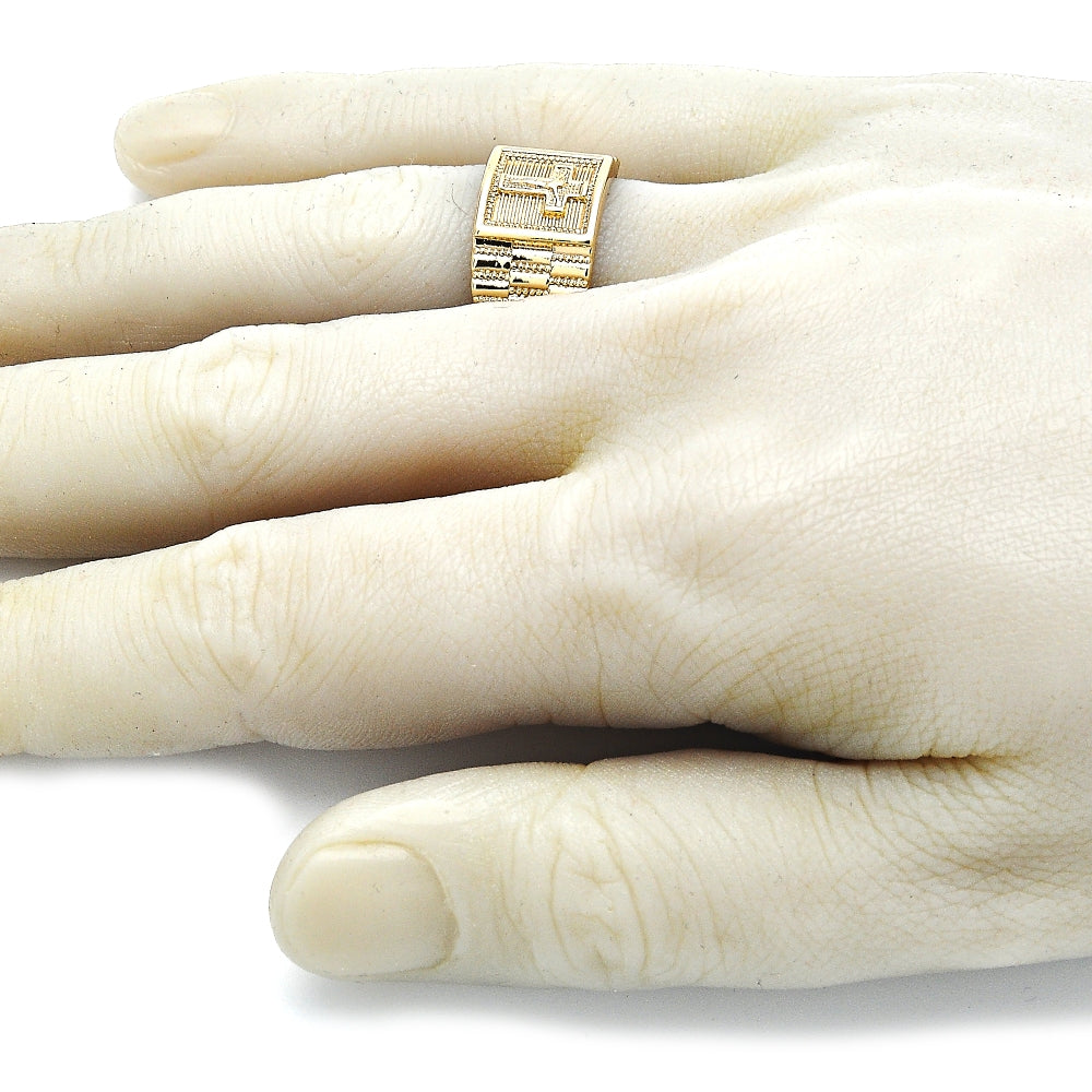 Oro Laminado Mens Ring, Gold Filled Style Crucifix Design, Polished, Golden Finish
