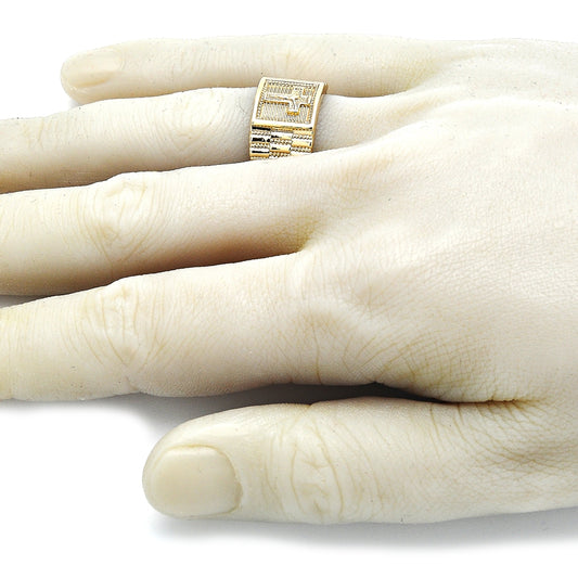 Oro Laminado Mens Ring, Gold Filled Style Crucifix Design, Polished, Golden Finish
