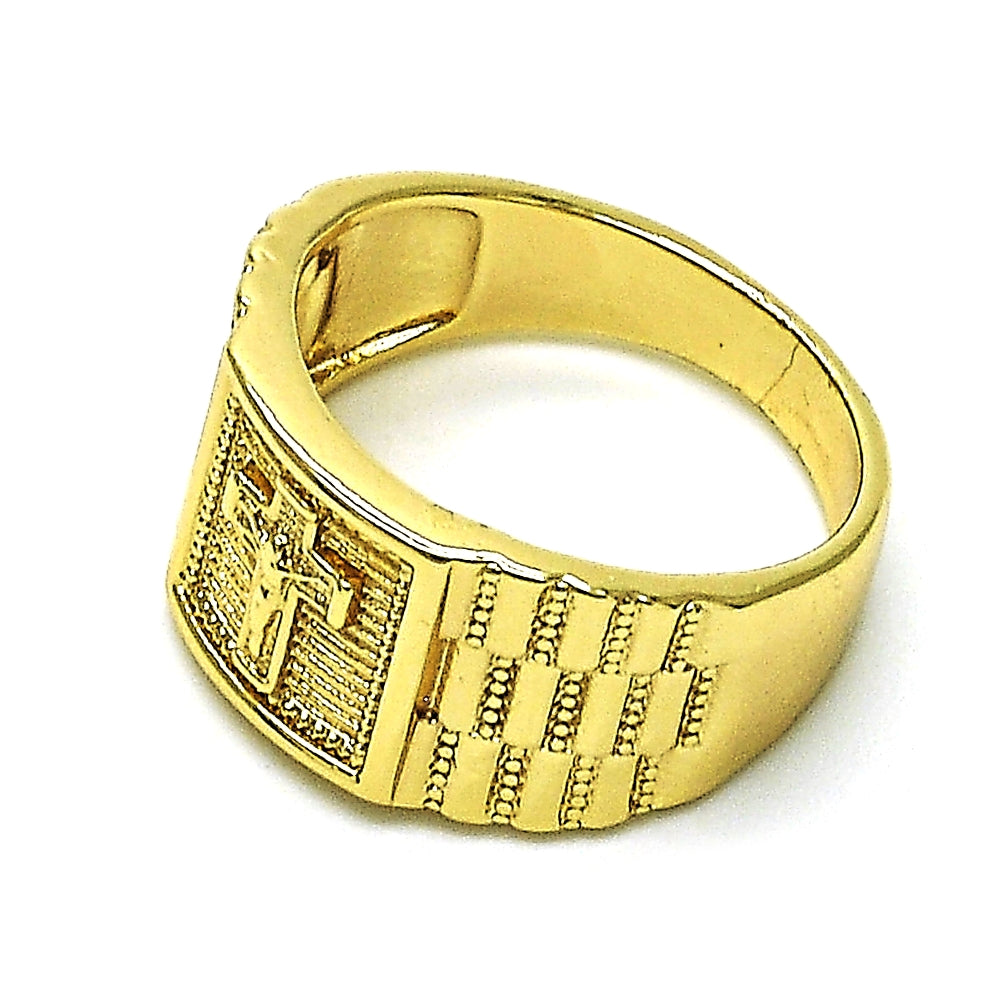 Oro Laminado Mens Ring, Gold Filled Style Crucifix Design, Polished, Golden Finish