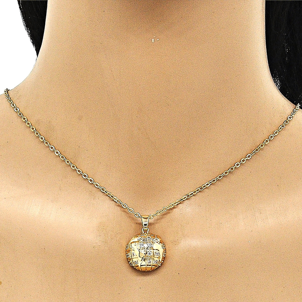 Oro Laminado Fancy Pendant, Gold Filled Style with White Micro Pave, Polished, Golden Finish