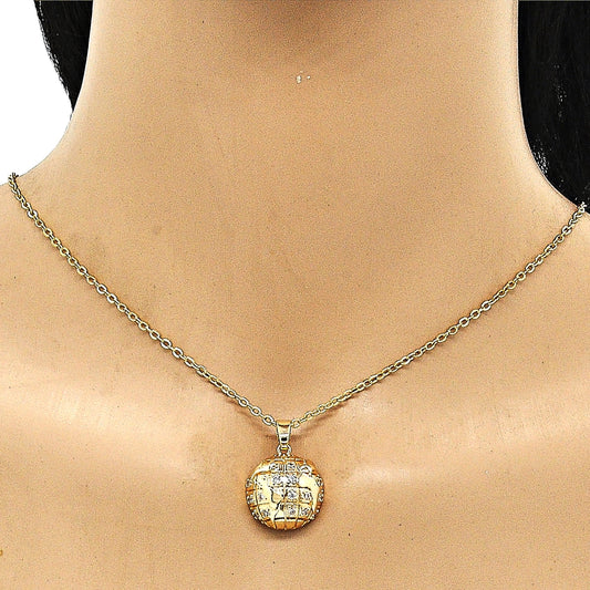 Oro Laminado Fancy Pendant, Gold Filled Style with White Micro Pave, Polished, Golden Finish