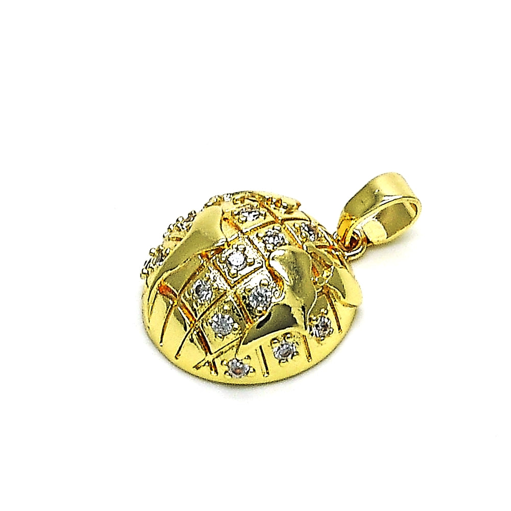 Oro Laminado Fancy Pendant, Gold Filled Style with White Micro Pave, Polished, Golden Finish