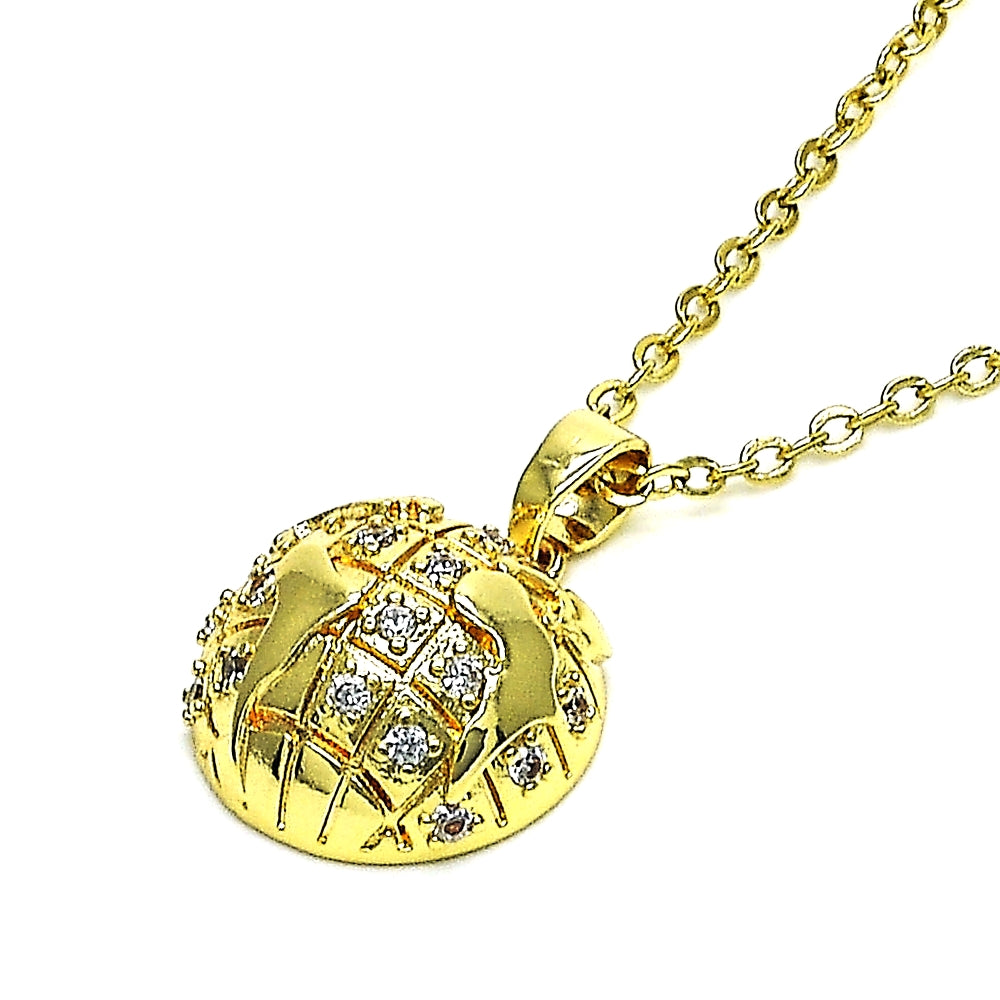 Oro Laminado Fancy Pendant, Gold Filled Style with White Micro Pave, Polished, Golden Finish