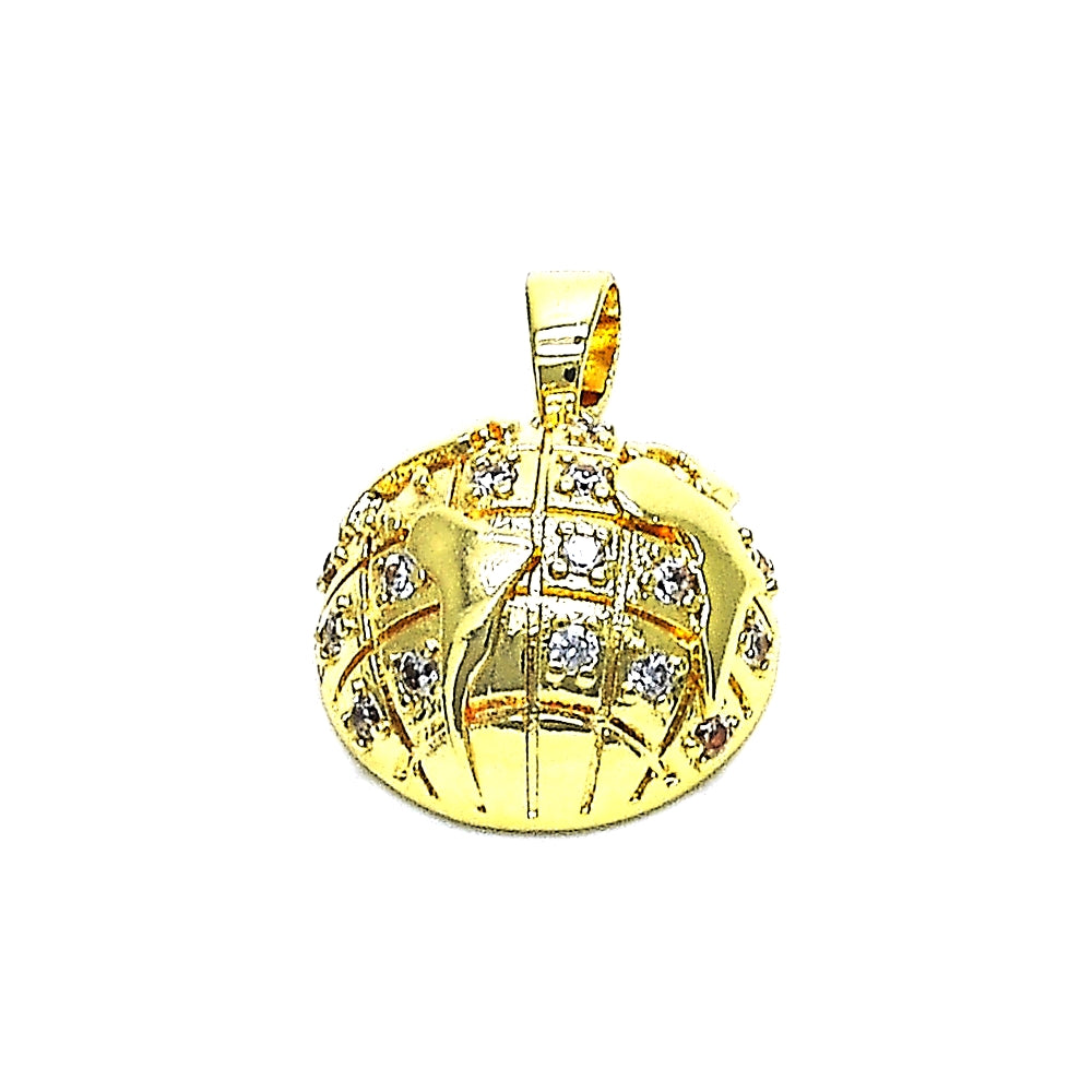 Oro Laminado Fancy Pendant, Gold Filled Style with White Micro Pave, Polished, Golden Finish
