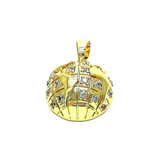 Oro Laminado Fancy Pendant, Gold Filled Style with White Micro Pave, Polished, Golden Finish