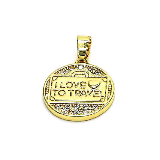 Oro Laminado Fancy Pendant, Gold Filled Style Heart and Love Design, with White Micro Pave, Polished, Golden Finish