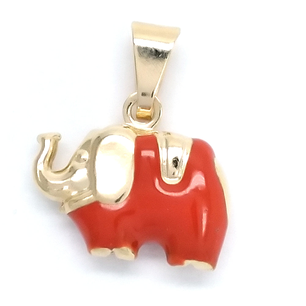 Oro Laminado Fancy Pendant, Gold Filled Style Elephant Design, Red Enamel Finish, Golden Finish