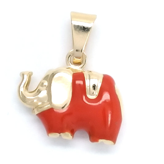 Oro Laminado Fancy Pendant, Gold Filled Style Elephant Design, Red Enamel Finish, Golden Finish
