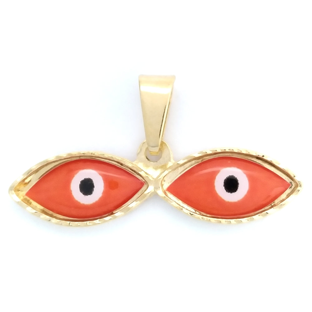 Oro Laminado Fancy Pendant, Gold Filled Style Evil Eye Design, Red Enamel Finish, Golden Finish