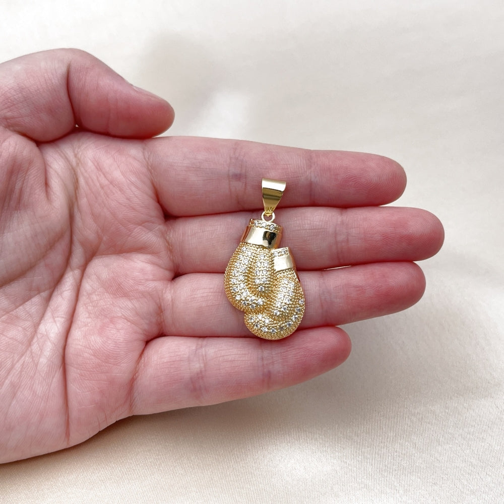 Oro Laminado Fancy Pendant, Gold Filled Style with White Micro Pave, Polished, Golden Finish