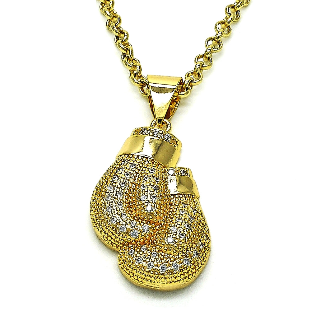 Oro Laminado Fancy Pendant, Gold Filled Style with White Micro Pave, Polished, Golden Finish