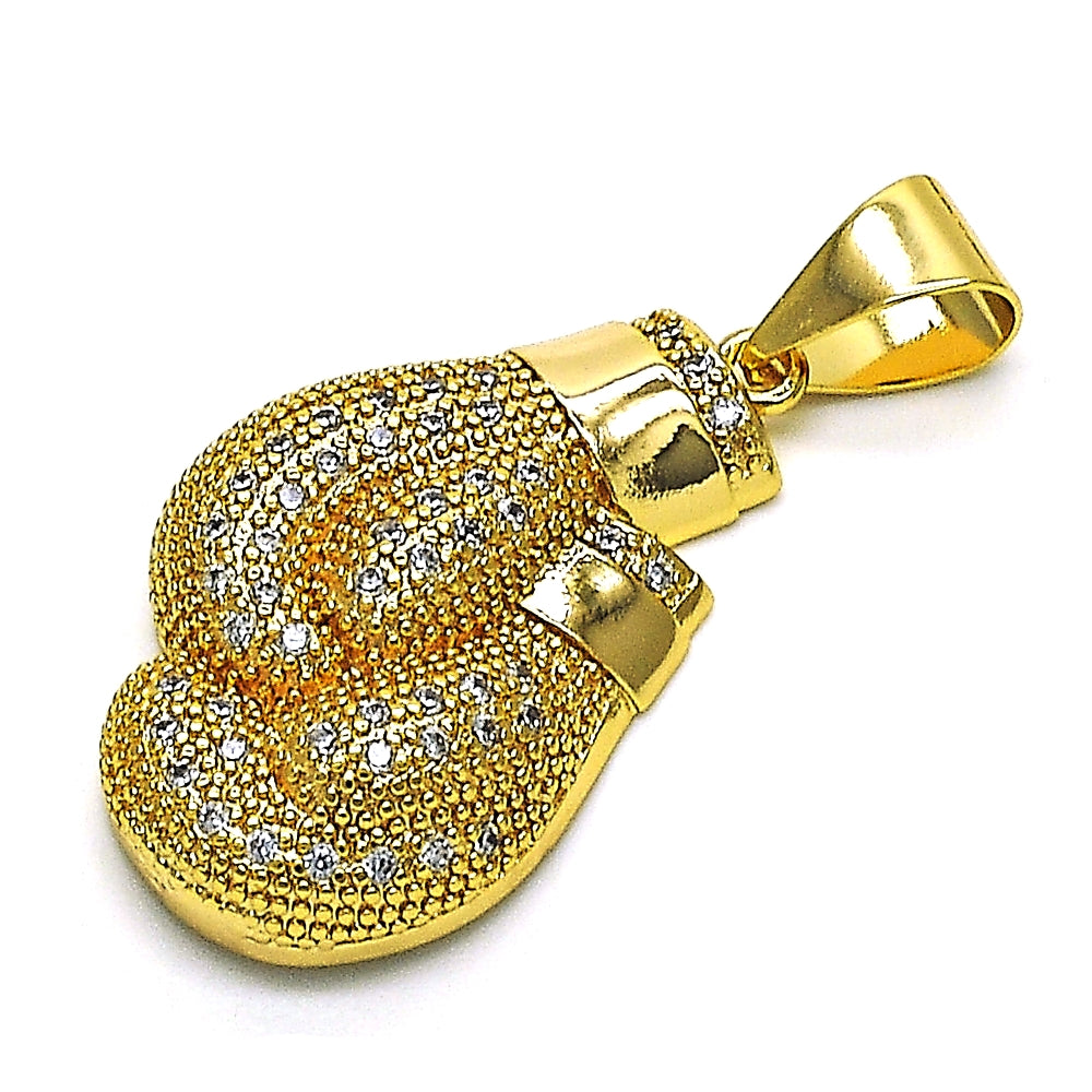 Oro Laminado Fancy Pendant, Gold Filled Style with White Micro Pave, Polished, Golden Finish