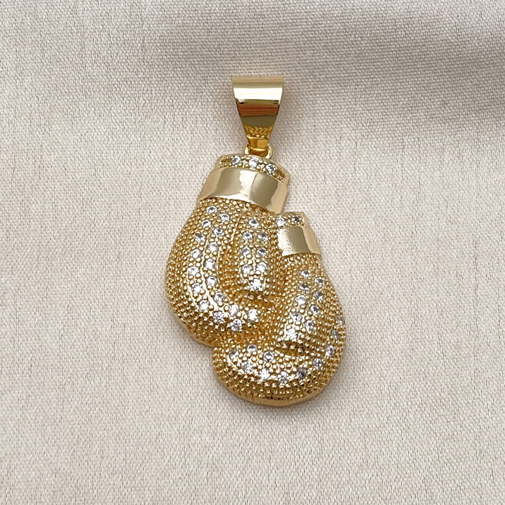 Oro Laminado Fancy Pendant, Gold Filled Style with White Micro Pave, Polished, Golden Finish