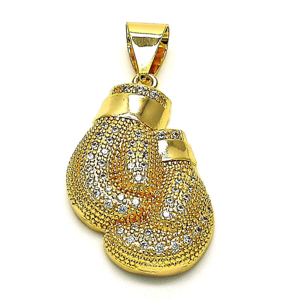 Oro Laminado Fancy Pendant, Gold Filled Style with White Micro Pave, Polished, Golden Finish
