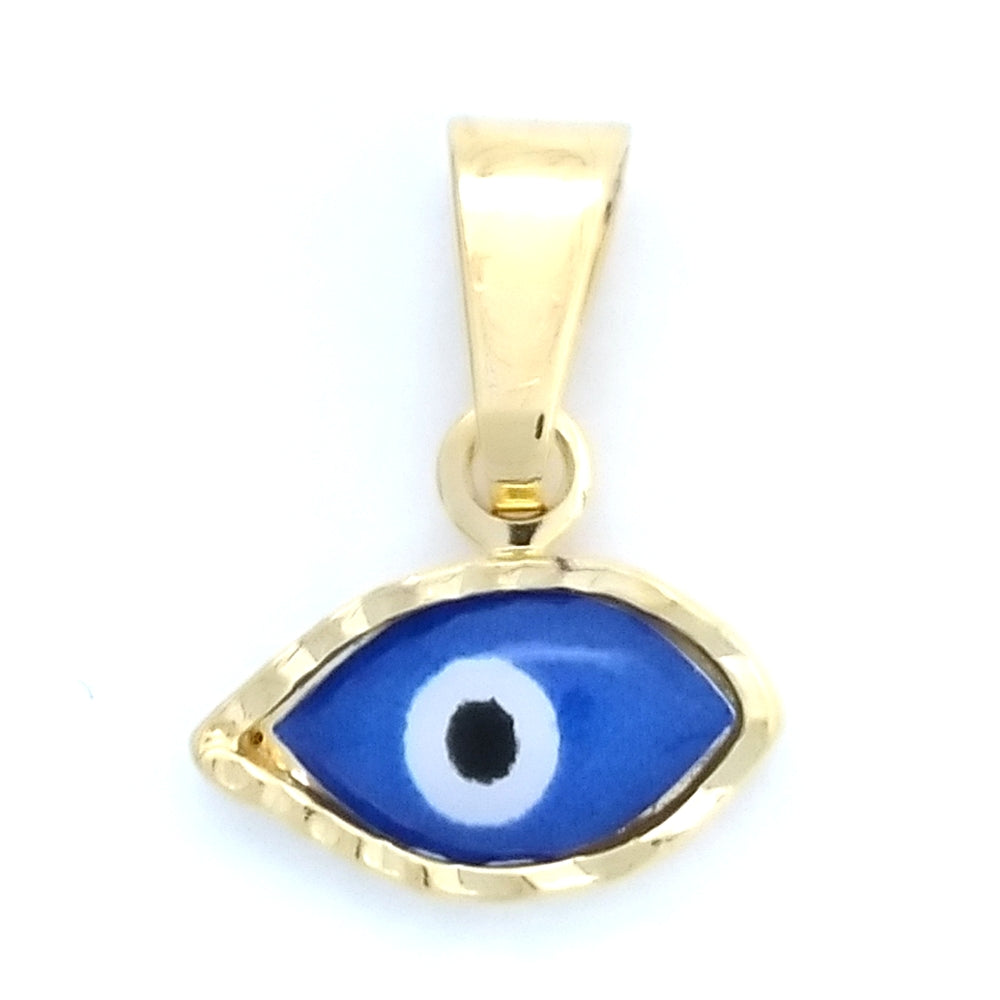 Oro Laminado Fancy Pendant, Gold Filled Style Evil Eye Design, Blue Enamel Finish, Golden Finish