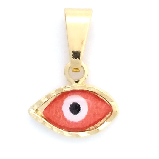 Oro Laminado Fancy Pendant, Gold Filled Style Evil Eye Design, Red Enamel Finish, Golden Finish