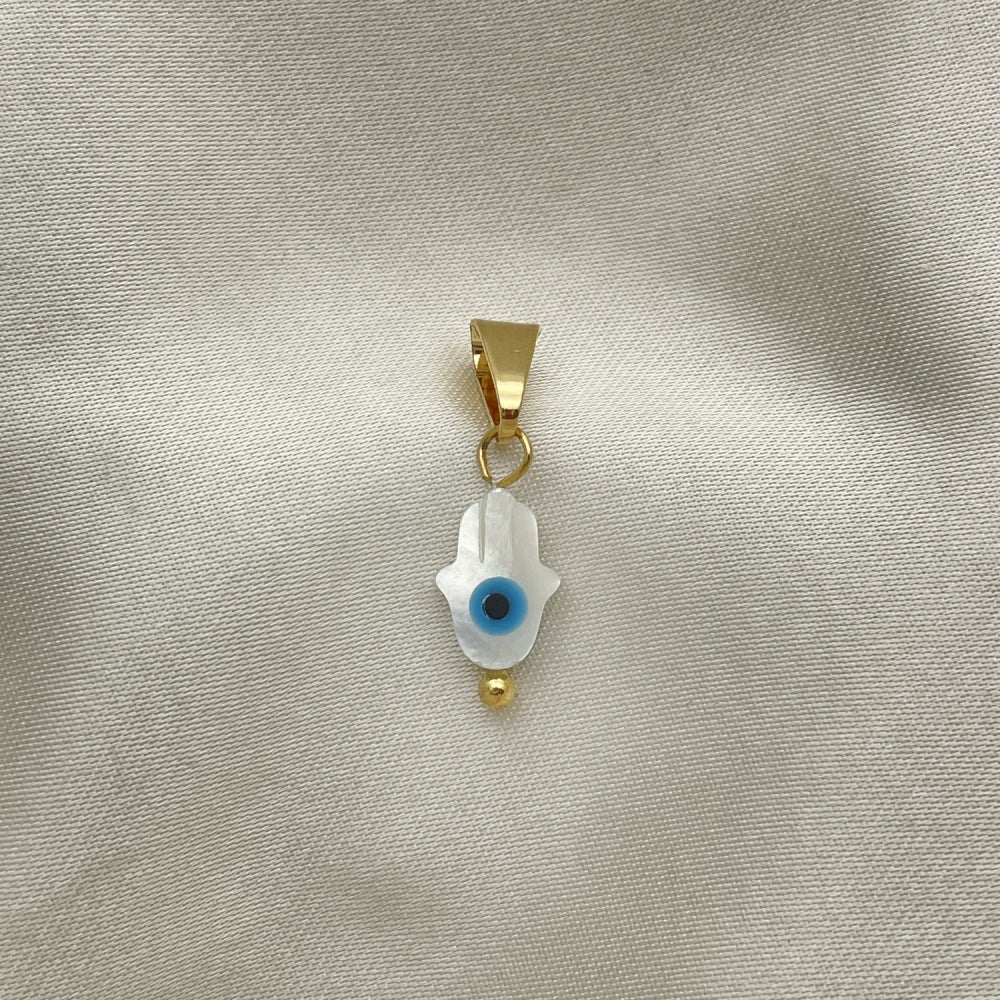 Oro Laminado Fancy Pendant, Gold Filled Style Hand Design, with Ivory Mother of Pearl, Red Polished, Golden Finish
