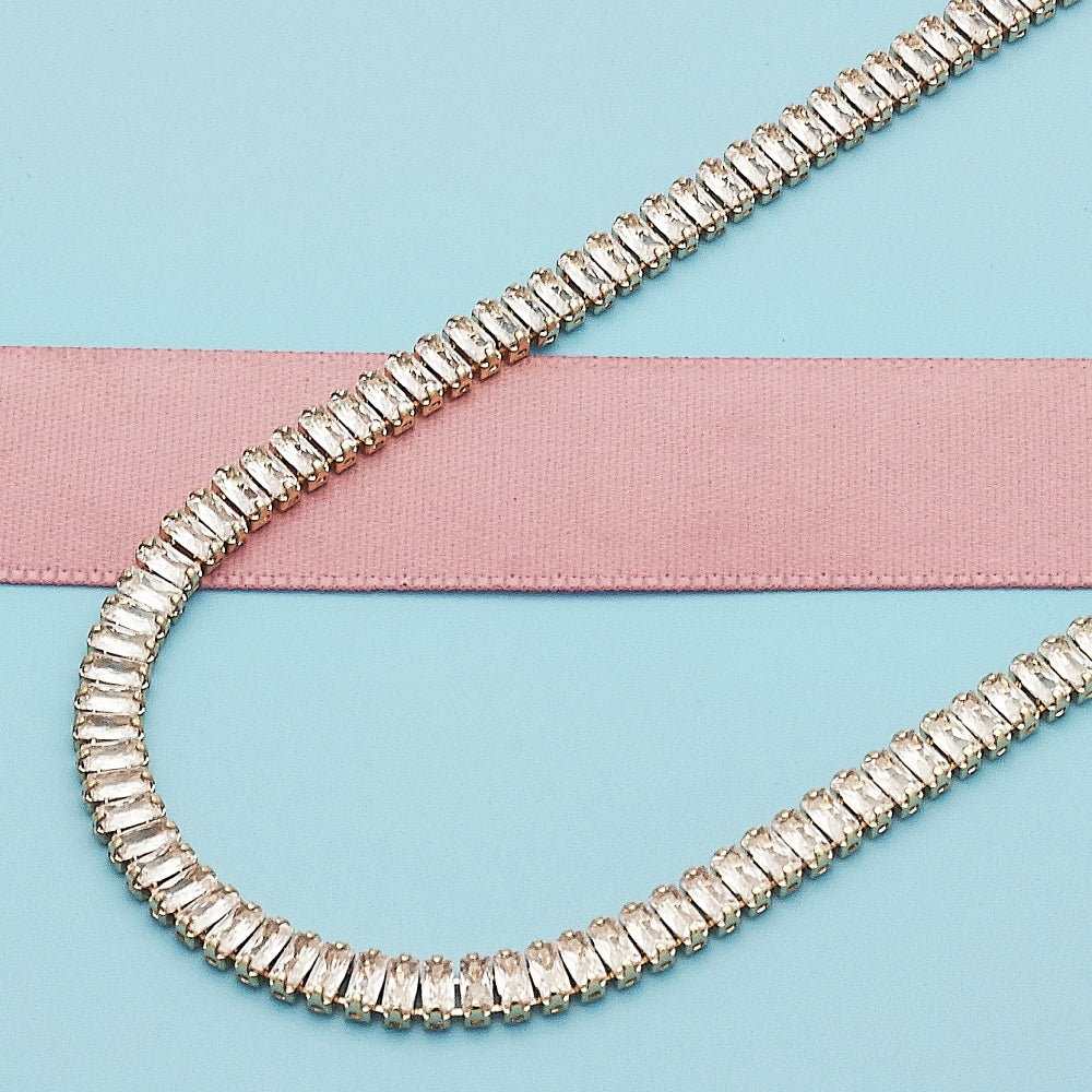 Oro Laminado Fancy Necklace, Gold Filled Style Baguette Design, with White Cubic Zirconia, Polished, Golden Finish