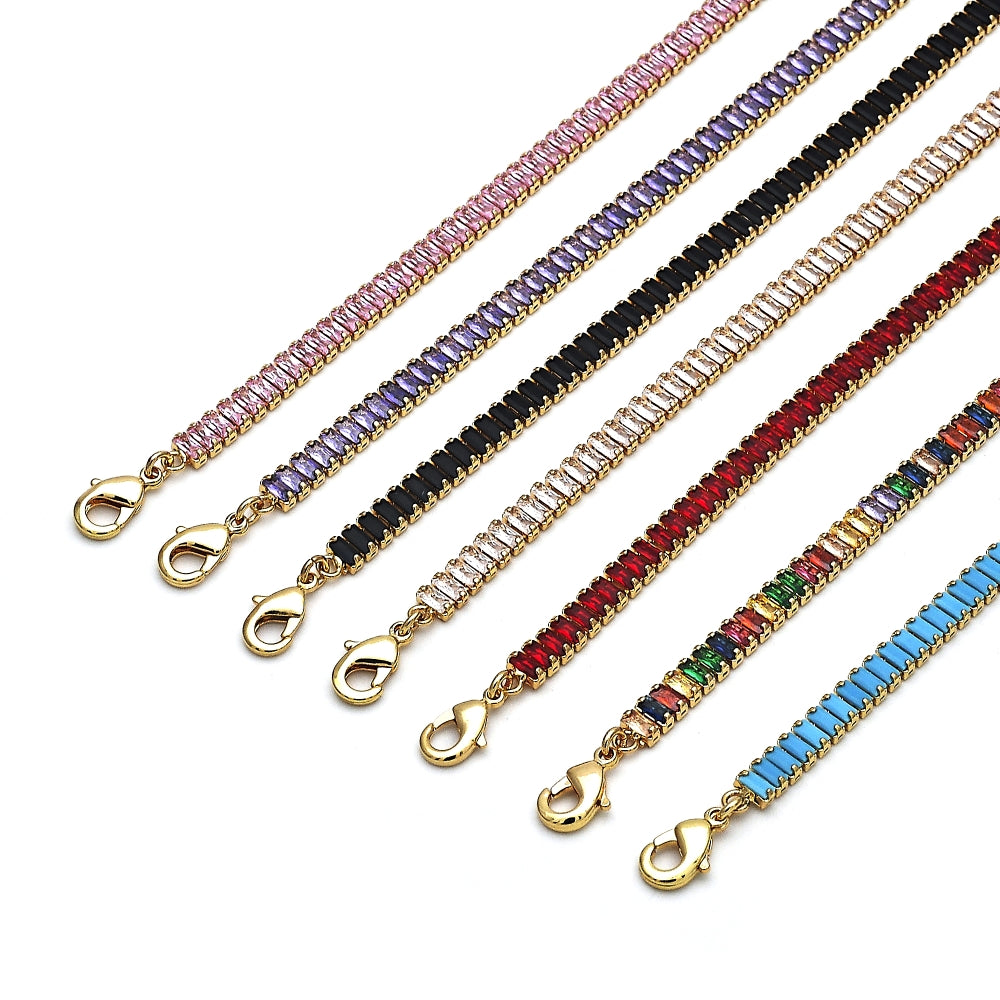 Oro Laminado Fancy Necklace, Gold Filled Style Baguette Design, with White Cubic Zirconia, Polished, Golden Finish