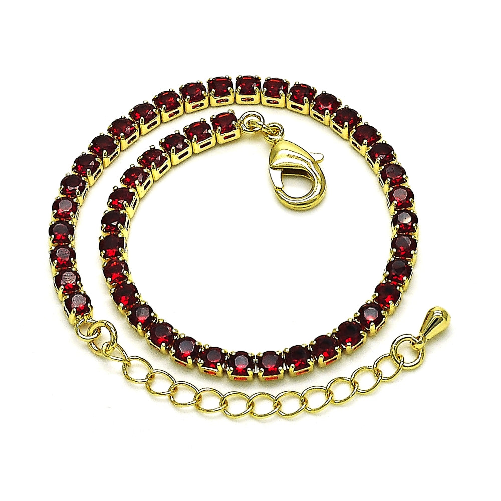 Oro Laminado Tennis Bracelet, Gold Filled Style with Garnet Cubic Zirconia, Polished, Golden Finish
