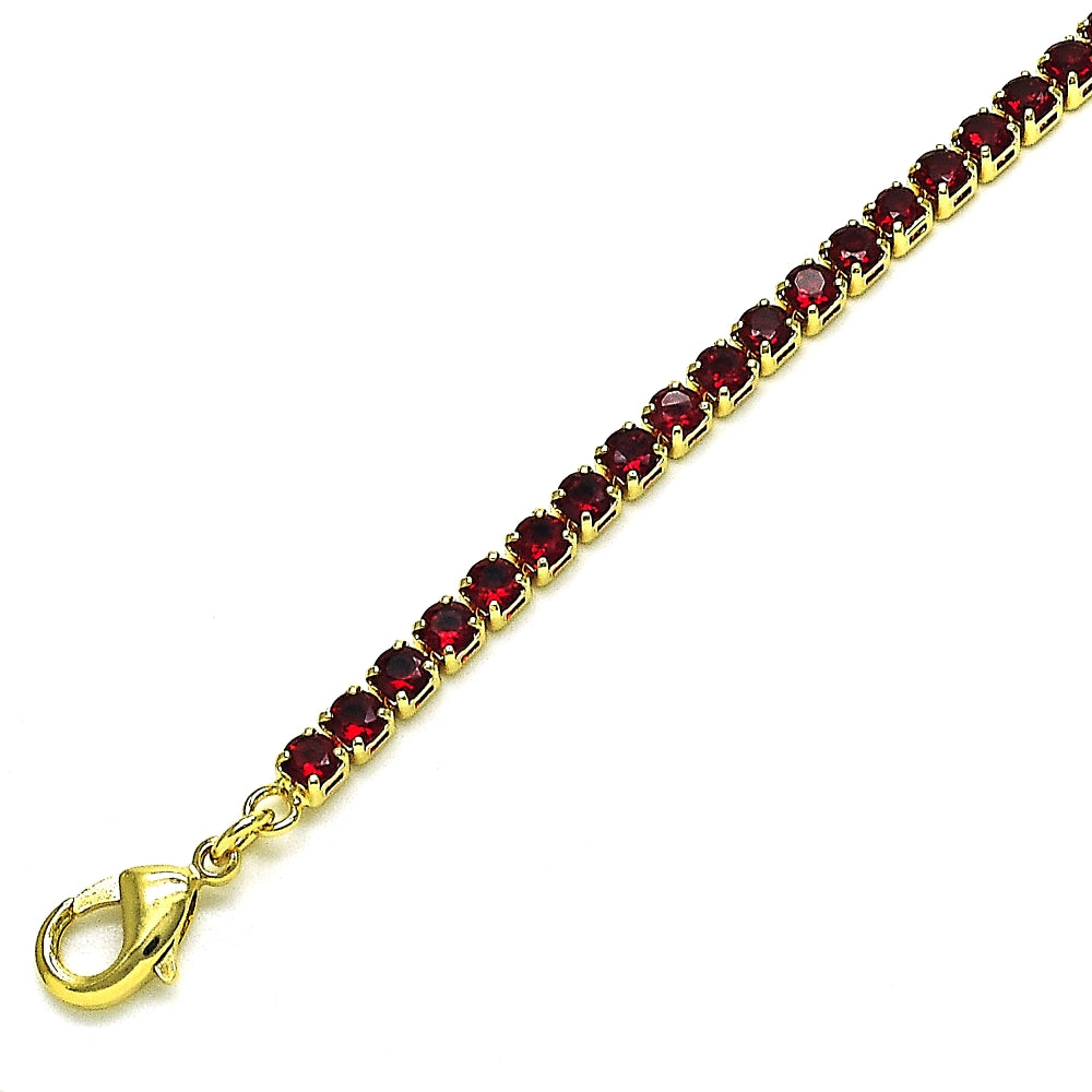 Oro Laminado Tennis Bracelet, Gold Filled Style with Garnet Cubic Zirconia, Polished, Golden Finish
