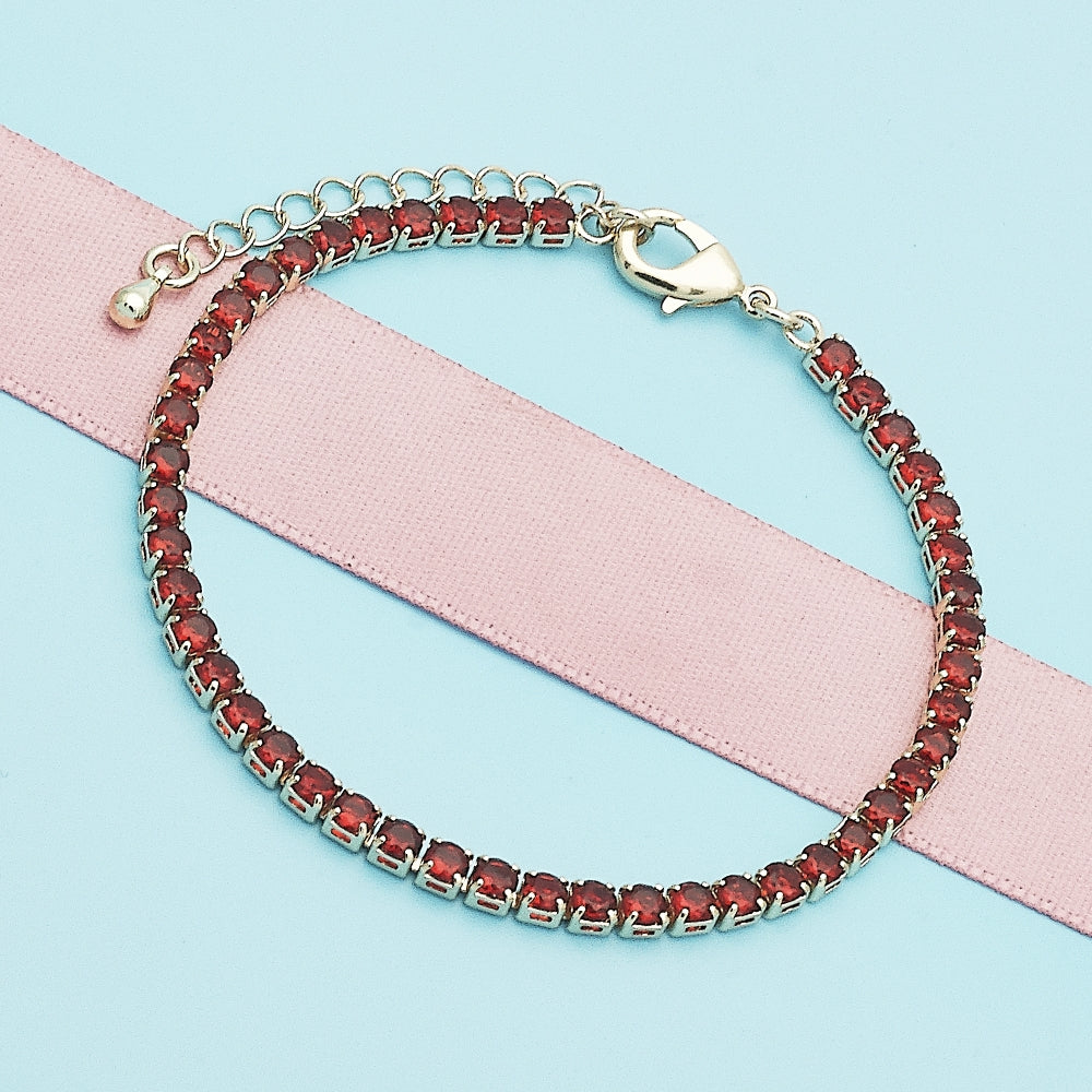 Oro Laminado Tennis Bracelet, Gold Filled Style with Garnet Cubic Zirconia, Polished, Golden Finish