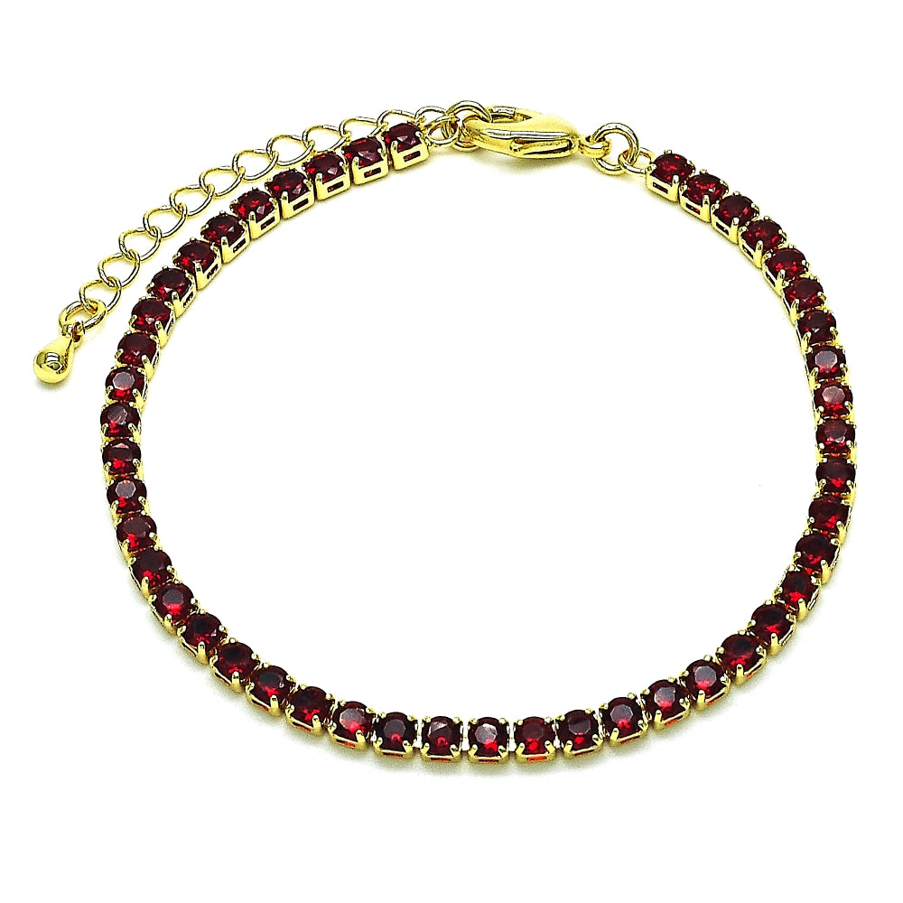 Oro Laminado Tennis Bracelet, Gold Filled Style with Garnet Cubic Zirconia, Polished, Golden Finish