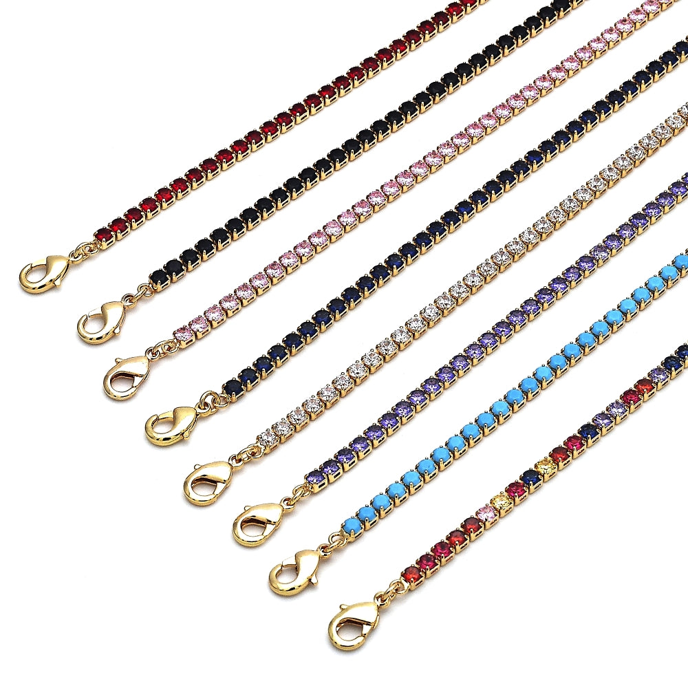 Oro Laminado Tennis Bracelet, Gold Filled Style with Garnet Cubic Zirconia, Polished, Golden Finish