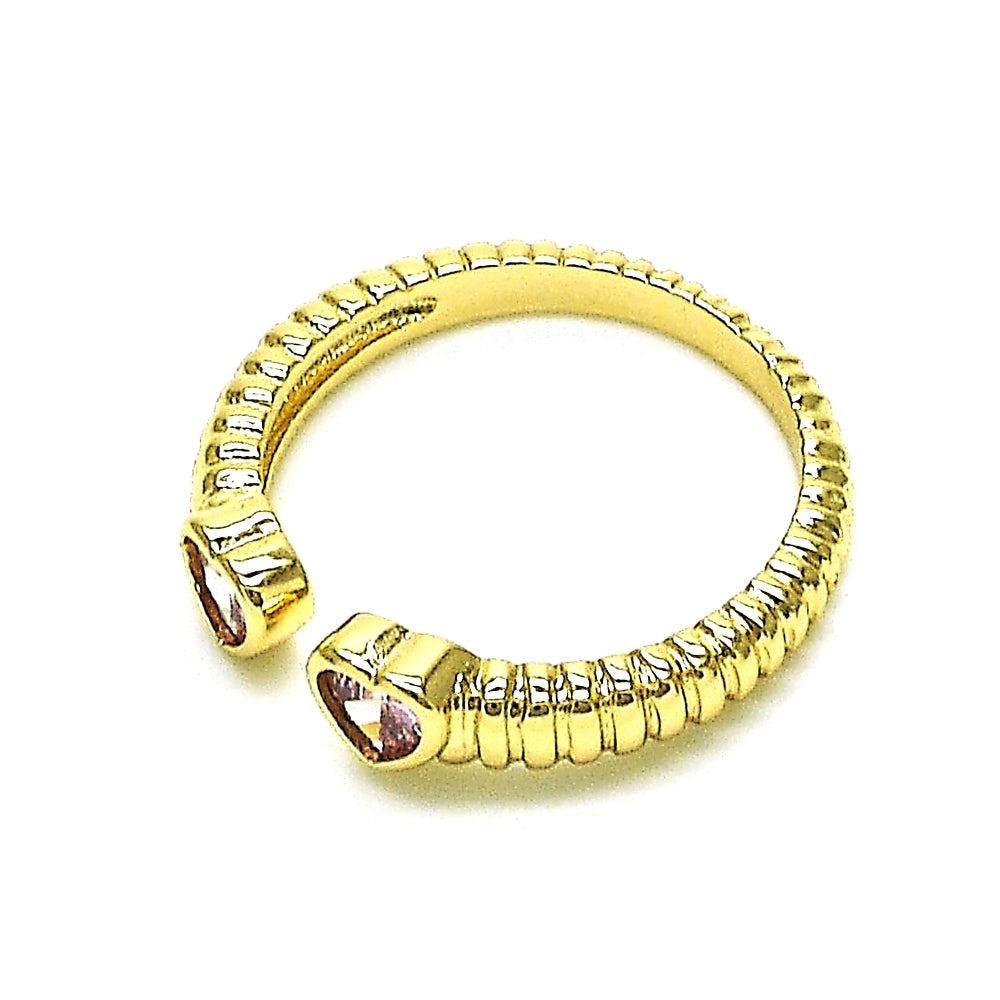 Oro Laminado Multi Stone Ring, Gold Filled Style Heart Design, with Pink Cubic Zirconia, Polished, Golden Finish