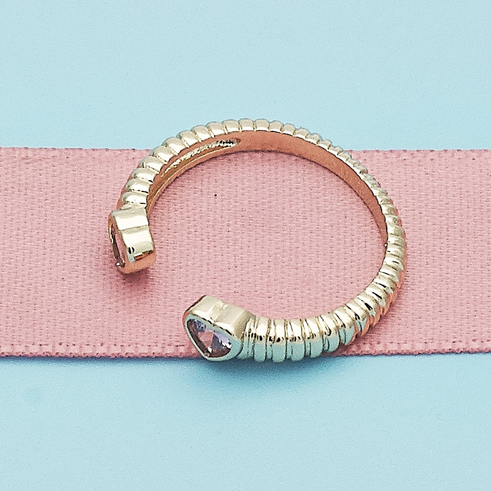 Oro Laminado Multi Stone Ring, Gold Filled Style Heart Design, with Pink Cubic Zirconia, Polished, Golden Finish