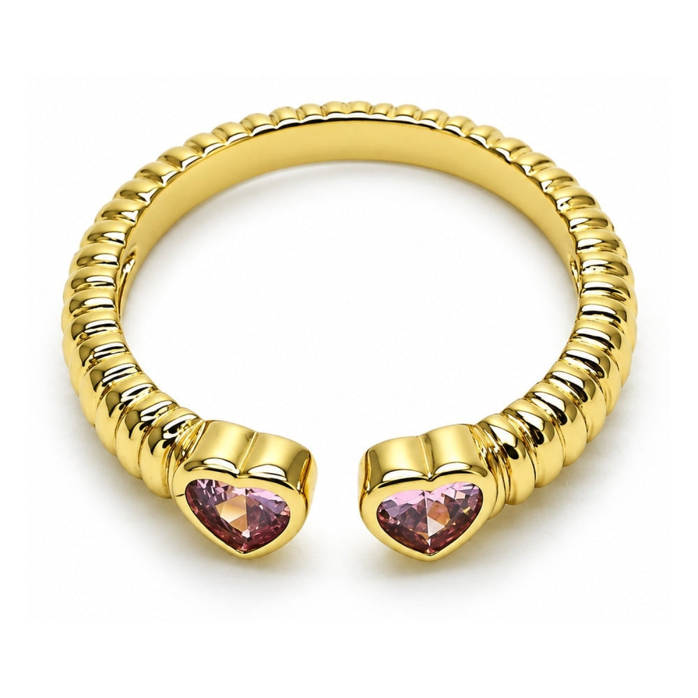 Oro Laminado Multi Stone Ring, Gold Filled Style Heart Design, with Pink Cubic Zirconia, Polished, Golden Finish